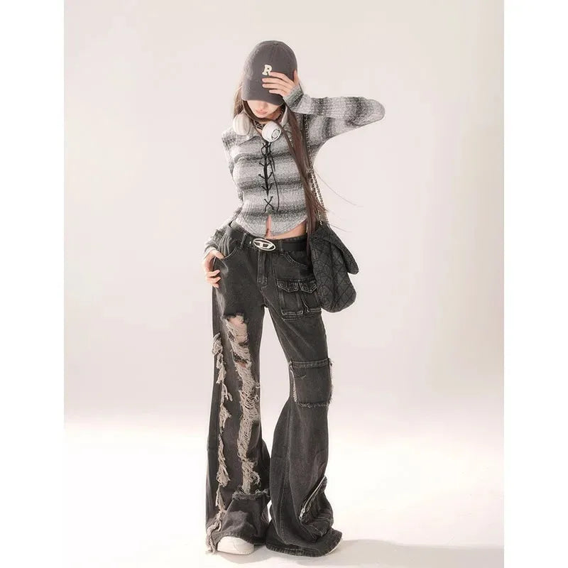 Ripped Wide Leg Street Jeans