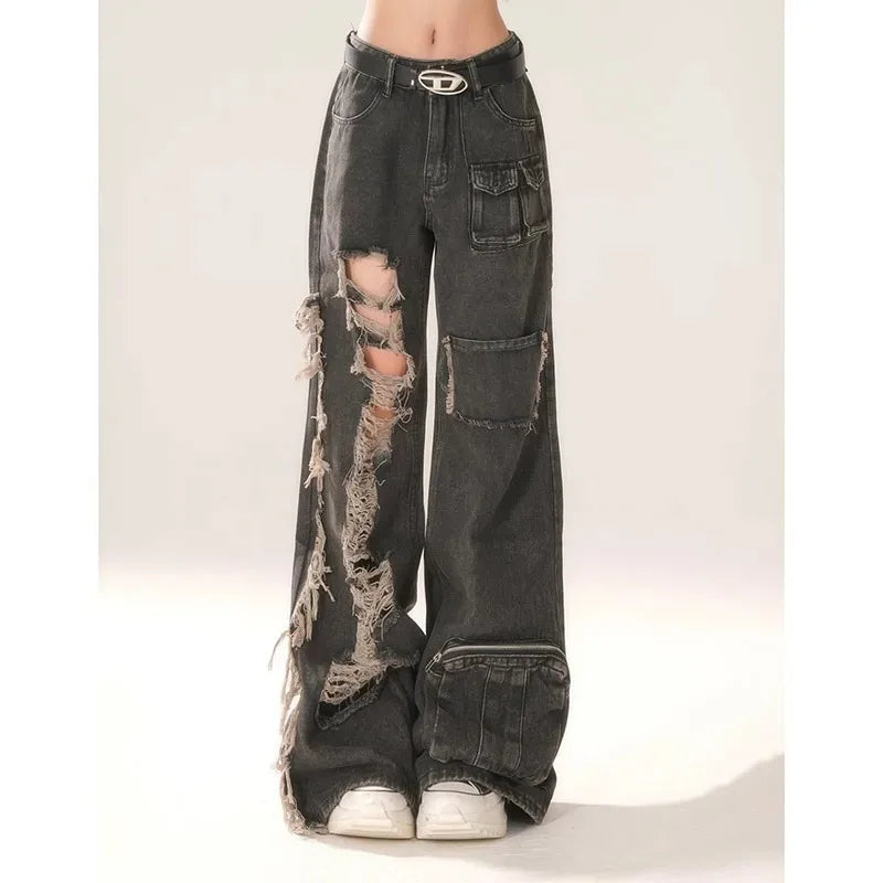 Ripped Wide Leg Street Jeans
