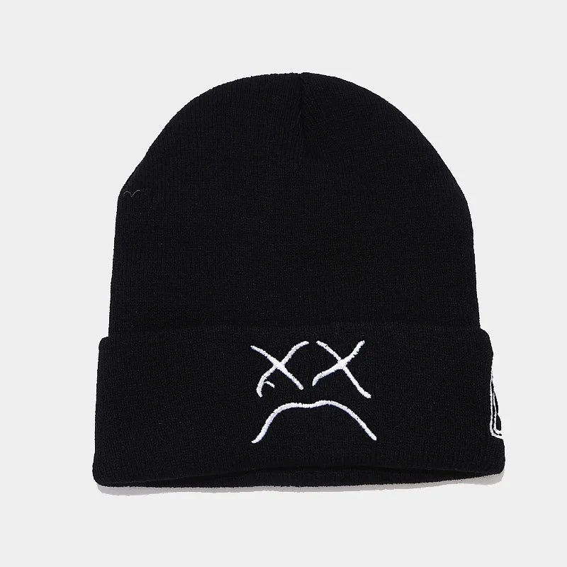 Embroidered Sad Face Beanie