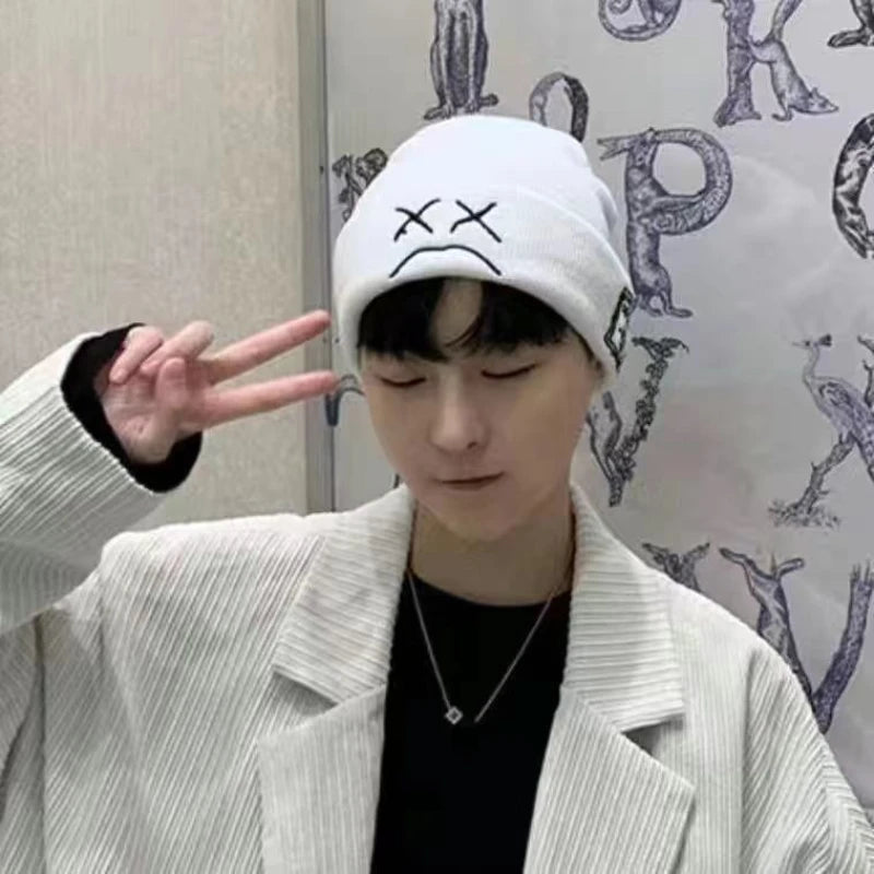Embroidered Sad Face Beanie