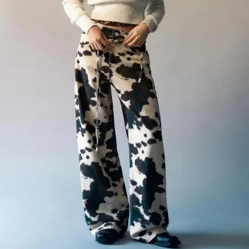 Patchwork Wide Leg Denim Pants