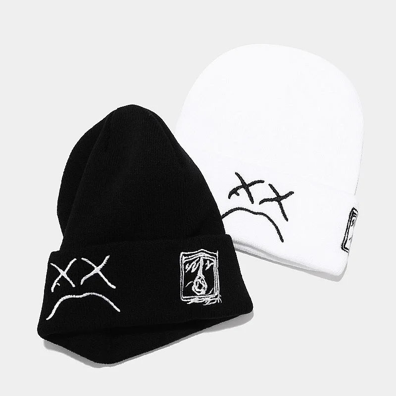 Embroidered Sad Face Beanie