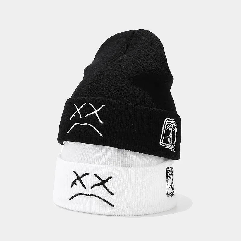 Embroidered Sad Face Beanie