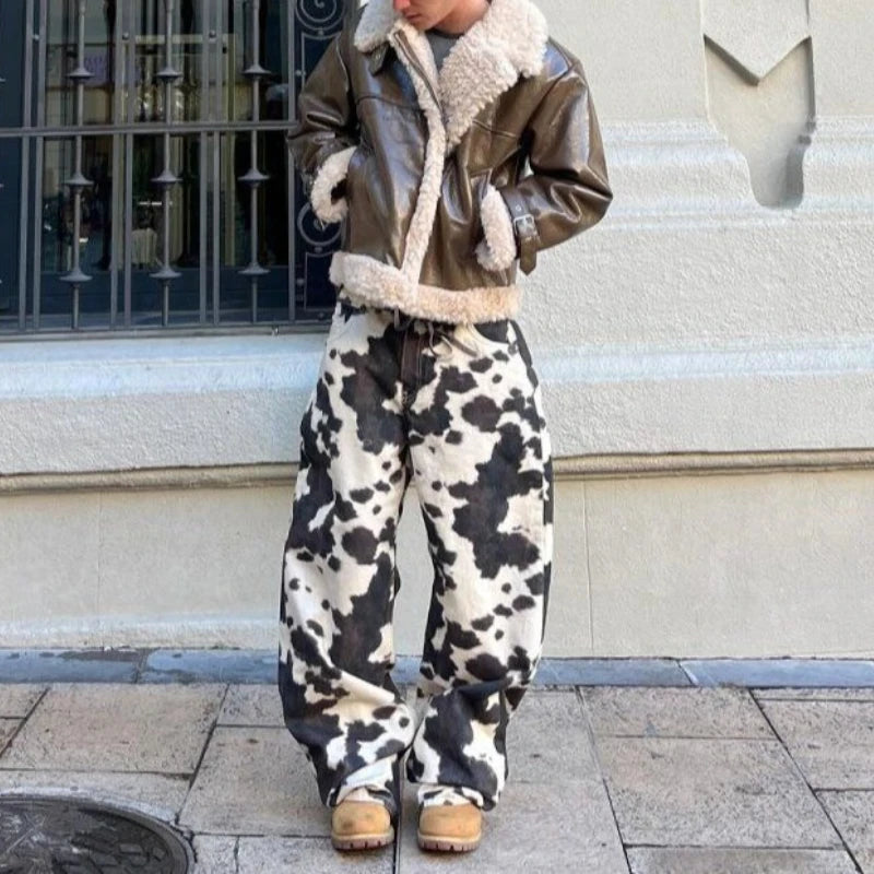 Patchwork Wide Leg Denim Pants