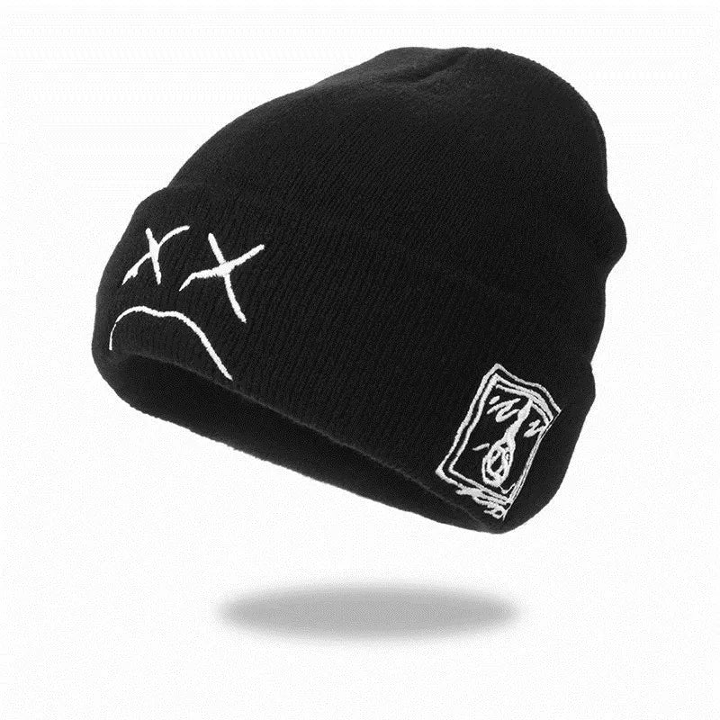 Embroidered Sad Face Beanie