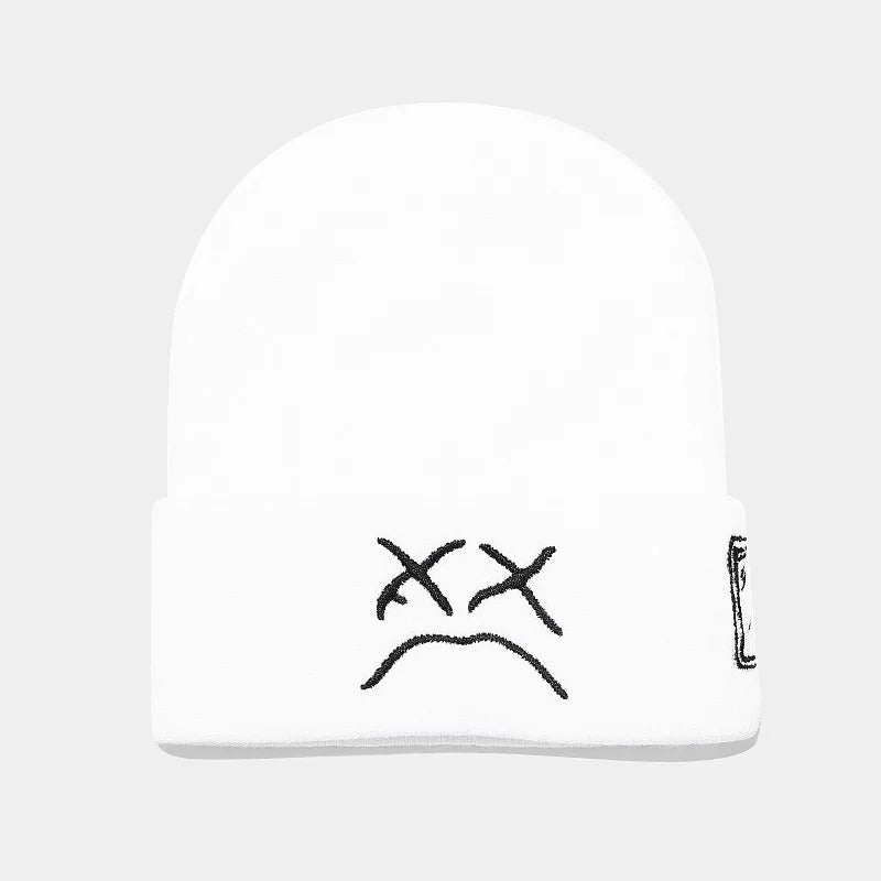 Embroidered Sad Face Beanie