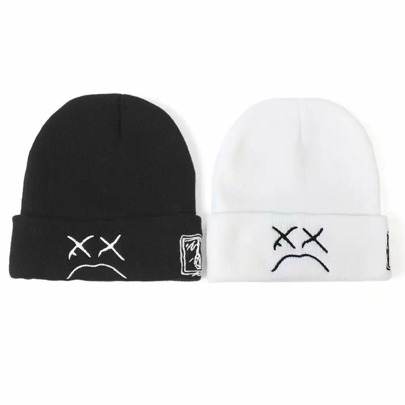 Embroidered Sad Face Beanie