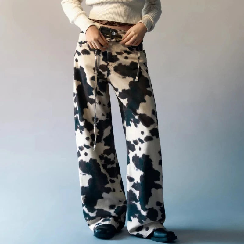 Patchwork Wide Leg Denim Pants