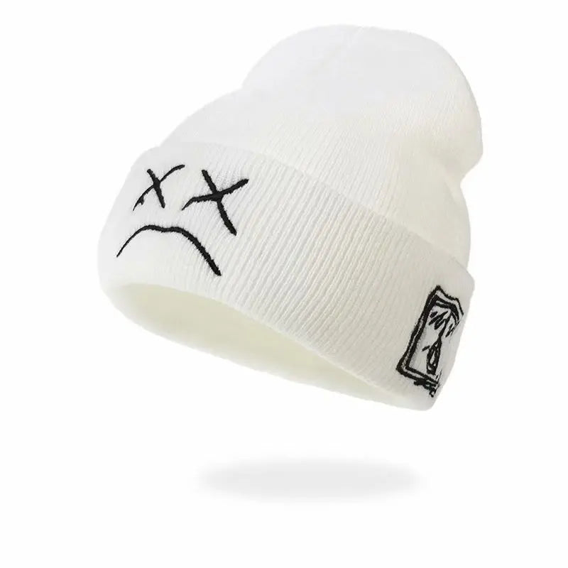 Embroidered Sad Face Beanie