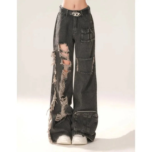 Ripped Wide Leg Street Jeans