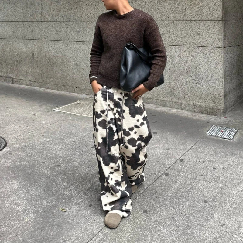 Patchwork Wide Leg Denim Pants